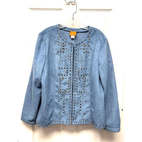 Hearts of Palm Faux Suede Jacket Size 16 Studded Lace Up Western Boho